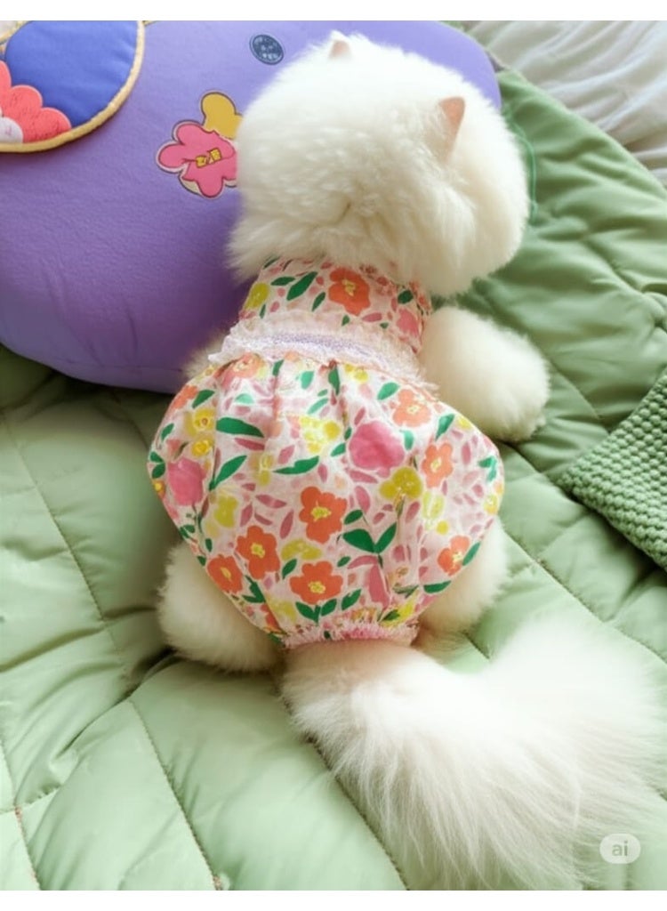 A.M Korean Floral Dress For dog And Cat Pink Dog dress - Image 2