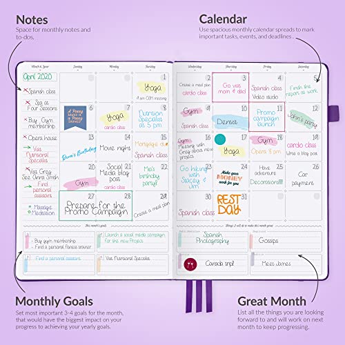 GoGirl Planner PRO - Undated Horizontal Layout Weekly Planner and Organizer + Budgeting and Expense Tracking Pages, Goals Journal & Agenda, 7" x 10" Hardcover, Lasts 1 Year - Purple - Image 4
