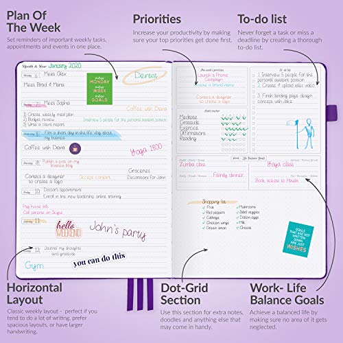 GoGirl Planner PRO - Undated Horizontal Layout Weekly Planner and Organizer + Budgeting and Expense Tracking Pages, Goals Journal & Agenda, 7" x 10" Hardcover, Lasts 1 Year - Purple - Image 3