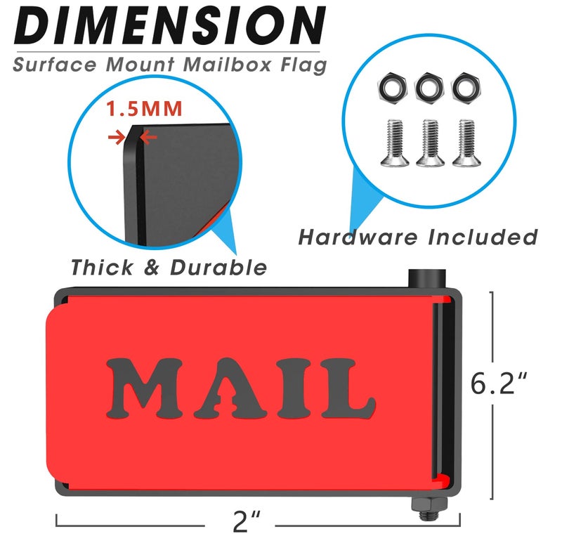 WIPHANY Mailbox Flag Replacement Kit Metal Front Mount Red Mailbox Flag for Brick, Stone Mailboxes | Mail Alert Flag | Stylish Mailbox Alert Flag Red Front Mount Replacement (Includes Screws & Adhesive) - Image 2
