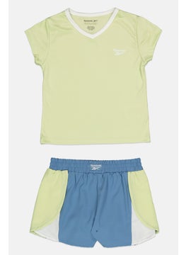 Reebok Kids Girl 2 Pieces Brand Logo Top And Shorts Set, Light Green  - Image 1