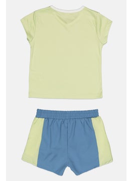 Reebok Kids Girl 2 Pieces Brand Logo Top And Shorts Set, Light Green  - Image 2