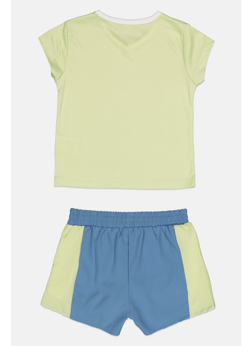 Reebok Kids Girl 2 Pieces Brand Logo Top And Shorts Set, Light Green  - Image 2