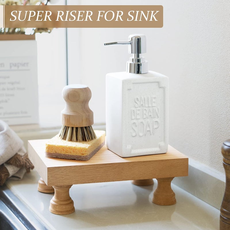 EOSAHR Modern Farmhouse Wood Riser for Display : Decorative Pedestal Stand for Home & Kitchen Decor and Retro Soap Stand for Sink - Rustic Bathroom Counter Tray and Countertop Organizer (Light Brown) - Image 2