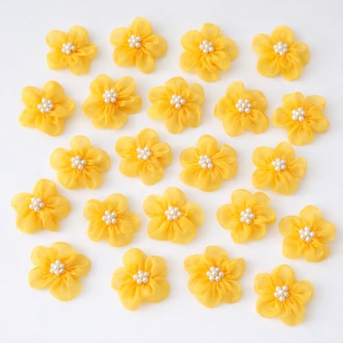 DaSync SYNC Yellow Flowers Decoration Craft Patches for Clothes 25 Pieces Artificial Blouse Hair Jewellery Imitation Dresses Dupatta Suits, Sarees Gowns Flower - Image 1