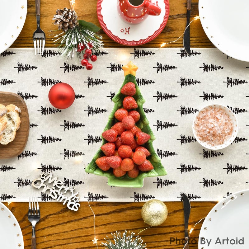 Artoid Mode Beige Xmas Tree Christmas Table Runner  Seasonal Winter Kitchen Dining Table Decoration for Home Party Decor 13x36 Inch - Image 4