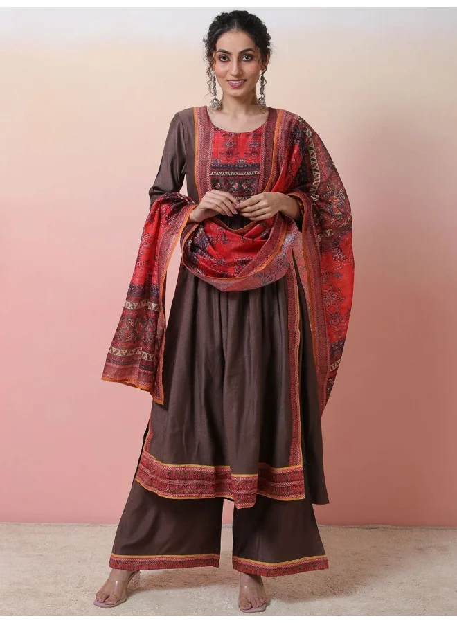 AKS Ethnic Motifs Printed A-line Kurta With Palazzos & Dupatta