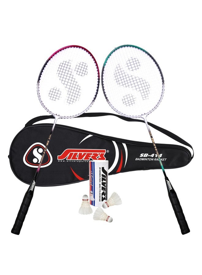Silvers طقم كرة الريشة SB-414 من سيلفر (2 مضارب مع غطاء كامل، 1 علبة كرات ريشة مكونة من 3 كرات) - Image 1
