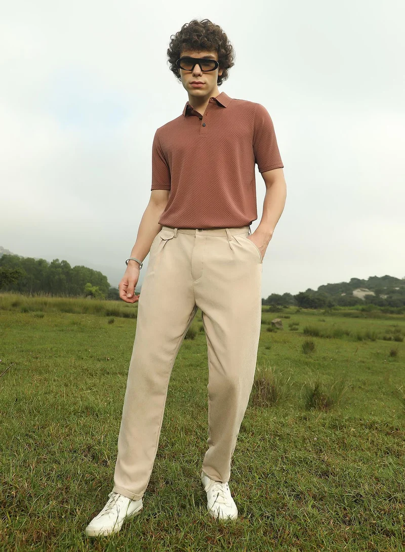 Campus Sutra Men's Khaki Beige Velvique Tailored Trousers