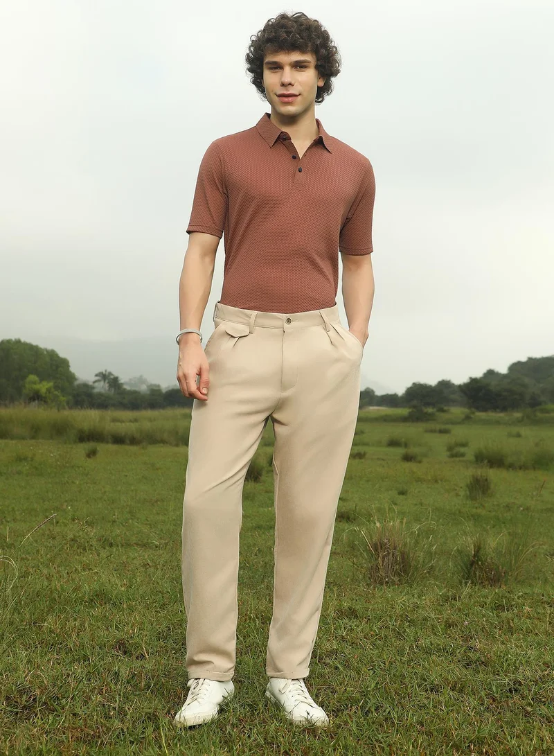 Campus Sutra Men's Khaki Beige Velvique Tailored Trousers