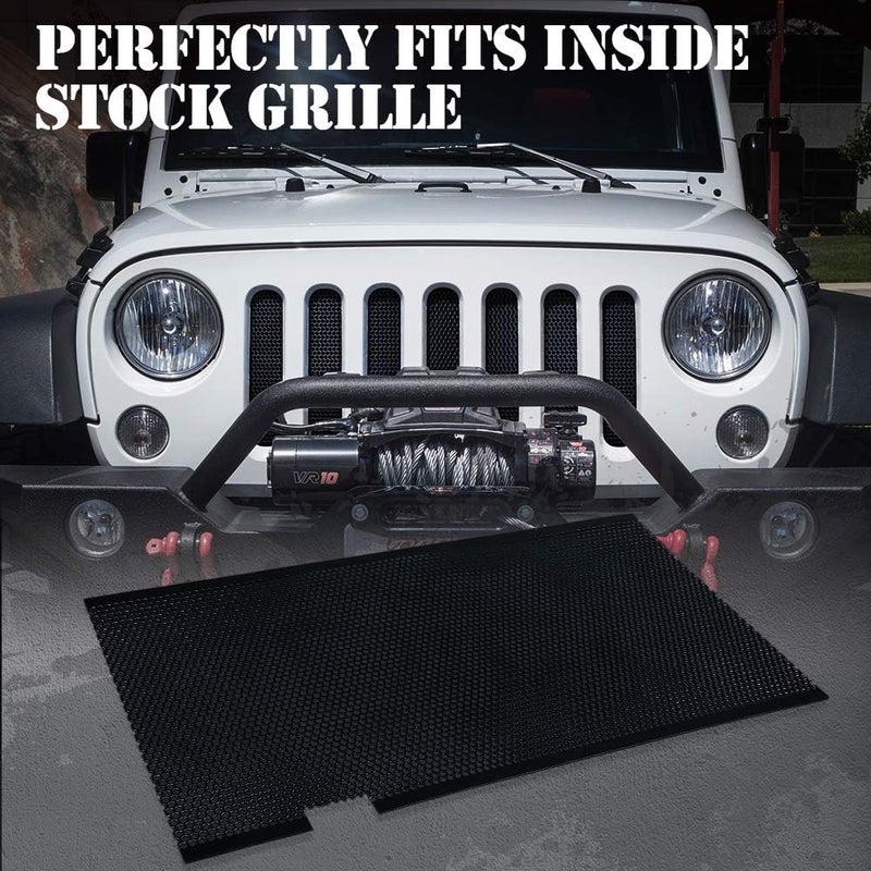 Xprite Black Aluminum Alloy Mesh Insert Compatible with Jeep Wrangler JK JKU 2007-2018 Original Front Hood Matte Grill Grille Grid - Image 2