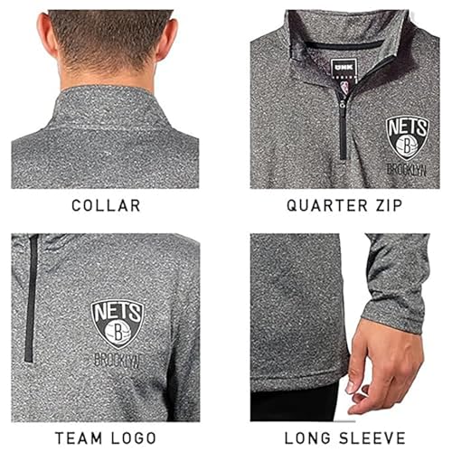Ultra Game NBA Official Men’s Quarter Zip Long Sleeve Pullover T-Shirt - Unisex, Golden State Warriors, Heather Charcoal, Large - Image 2