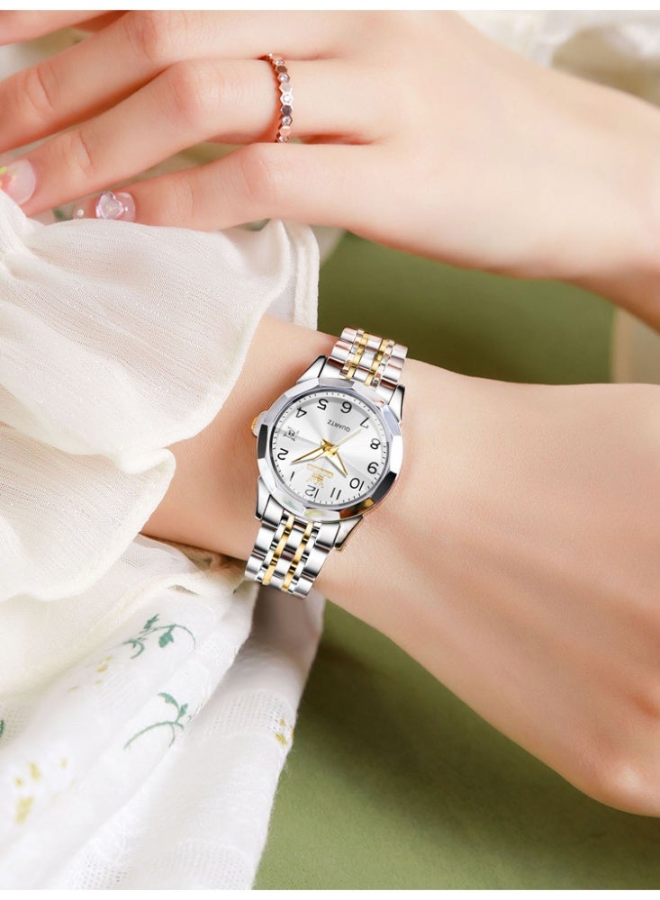 أوليفز ساعة يد نسائية من OLEVS صغيرة من الفولاذ المقاوم للصدأ مقاومة للماء ومضيئة وأنيقة كوارتز تناظرية للسيدات - Image 3