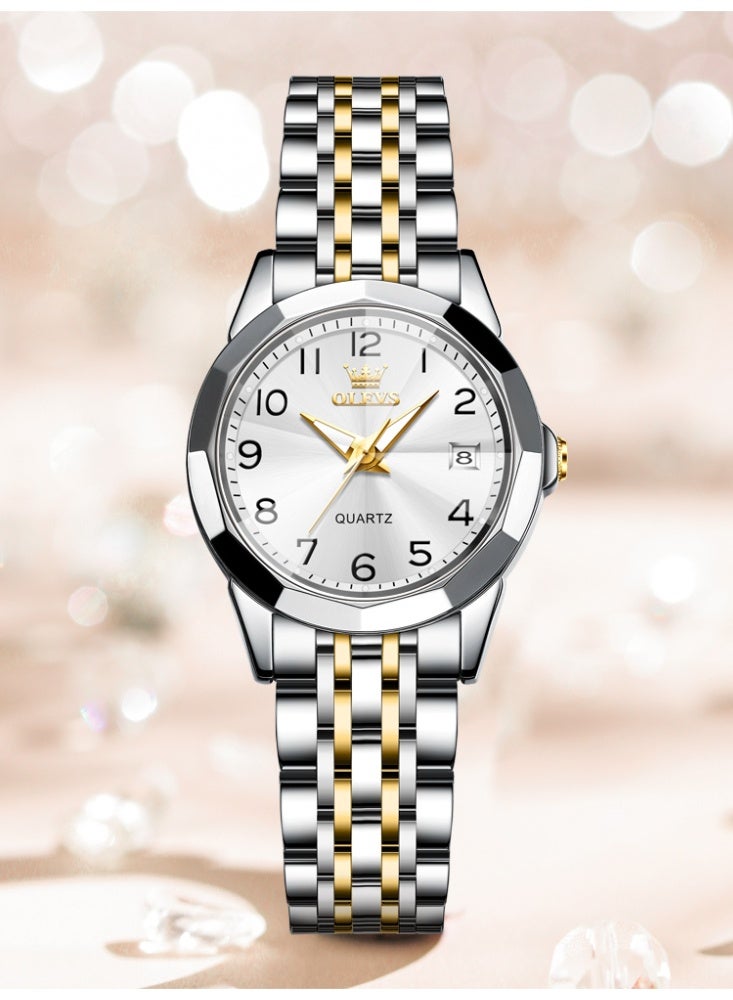 أوليفز ساعة يد نسائية من OLEVS صغيرة من الفولاذ المقاوم للصدأ مقاومة للماء ومضيئة وأنيقة كوارتز تناظرية للسيدات - Image 4
