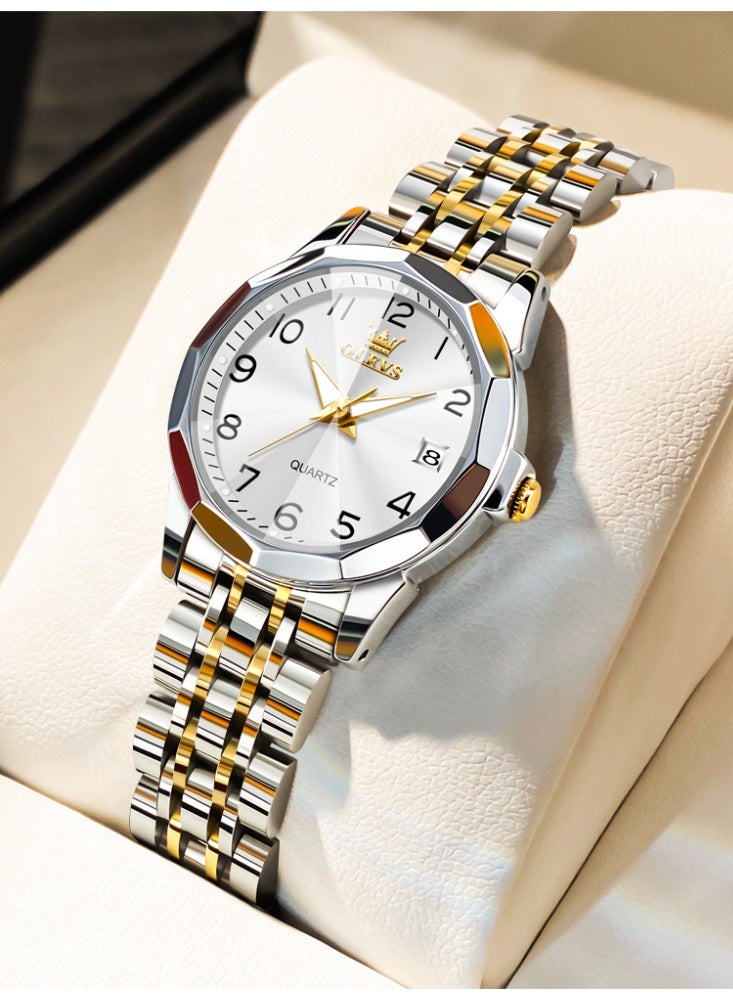 أوليفز ساعة يد نسائية من OLEVS صغيرة من الفولاذ المقاوم للصدأ مقاومة للماء ومضيئة وأنيقة كوارتز تناظرية للسيدات - Image 1