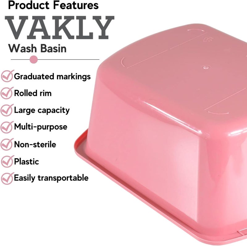 Vakly Wash Basin 7-Quart 【2 Pack】 Pink â€“ Rectangular Plastic Tub with Graduated Markings, Small Portable Soaking Basin for Face Washing, Foot Bath, Laundry u0026 Bedside Care - Image 2