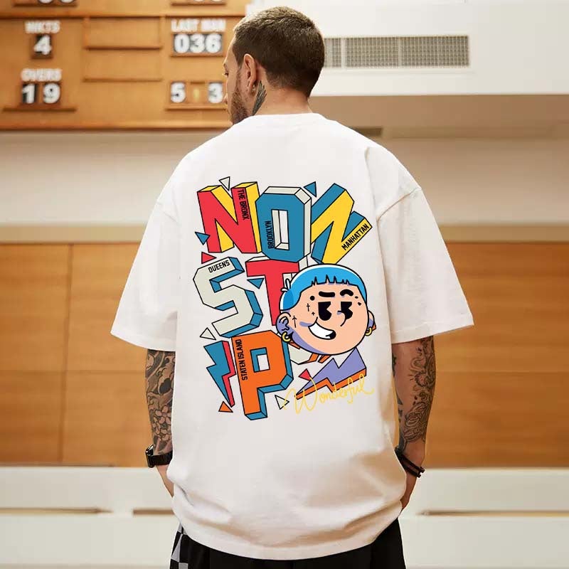 Men'S T-Shirt Short-Sleeved Summer 2024 American High Street Top Men'S Teenagers Round Neck Loose Cotton 5-Sleeve T-Shirt - Image 1