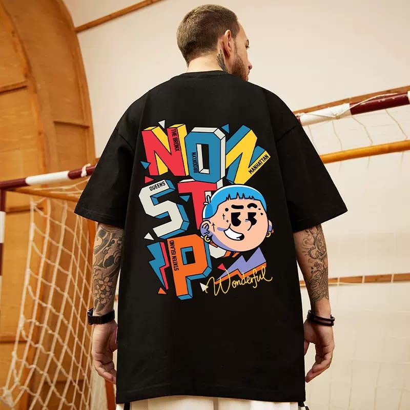 Men'S T-Shirt Short-Sleeved Summer 2024 American High Street Top Men'S Teenagers Round Neck Loose Cotton 5-Sleeve T-Shirt - Image 3
