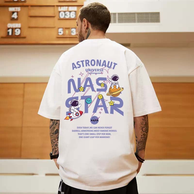 Men'S T-Shirt Short-Sleeved Summer 2024 American High Street Top Men'S Teenagers Round Neck Loose Cotton 5-Sleeve T-Shirt - Image 4