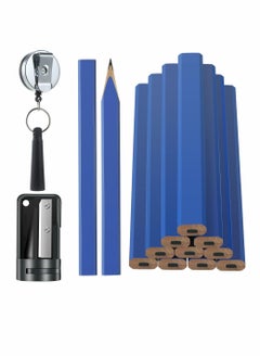 Y&D Carpenter Pencil Set, 6.8" Flat Octagon Hard Black Marking with Sharpener and Silicone Heavy Duty Retractable Pen Holder for Wood Tools  - Image 1