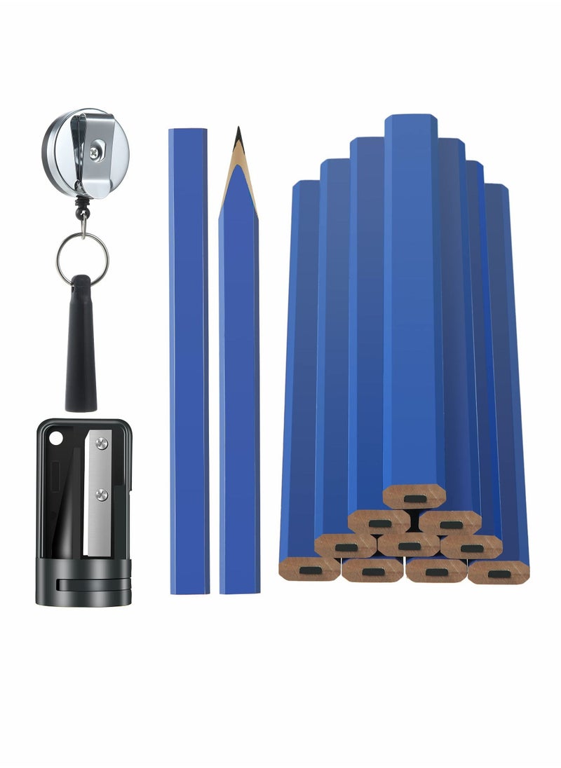 Y&D - Carpenter Pencil Set, 6.8" Flat Octagon Hard Black Marking with Sharpener and Silicone Heavy Duty Retractable Pen Holder for Wood Tools - Image 1