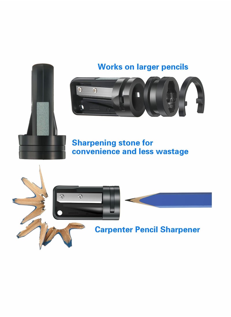 Y&D - Carpenter Pencil Set, 6.8" Flat Octagon Hard Black Marking with Sharpener and Silicone Heavy Duty Retractable Pen Holder for Wood Tools - Image 1