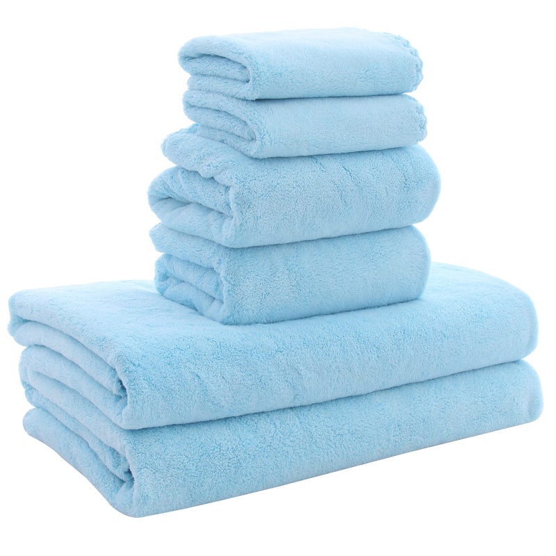 MOONQUEEN Ultra Soft Towel Set - Quick Drying - 2 Bath Towels 2 Hand Towels 2 Washcloths - Microfiber Coral Velvet Highly Absorbent Towel for Bath Fitness, Sports, Yoga, Travel (Aquamarine 6 Pieces) - Image 1