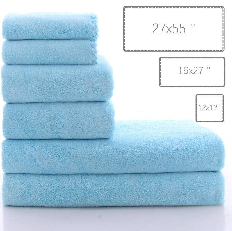MOONQUEEN Ultra Soft Towel Set - Quick Drying - 2 Bath Towels 2 Hand Towels 2 Washcloths - Microfiber Coral Velvet Highly Absorbent Towel for Bath Fitness, Sports, Yoga, Travel (Aquamarine 6 Pieces) - Image 4