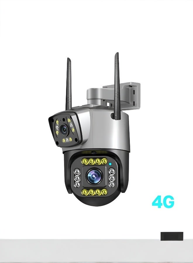 كاميرا مراقبة أمنية 360 درجة بعدستين، صوت ثنائي الاتجاه، مقاومة للماء IP66 مع اتصال WiFi و 4G، رؤية ليلية، كشف الحركة، للاستخدام الداخلي والخارجي – تدعم العرض عن بُعد والتخزين عبر التطبيق