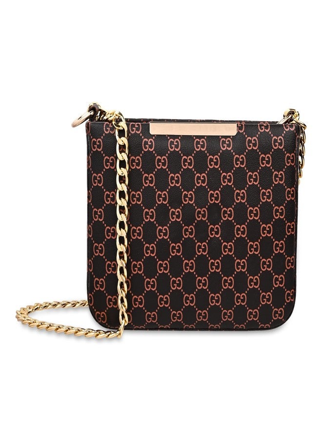 Nexeura Women’s Designer Inspired Crossbody Handbag | Elegant Faux Leather Shoulder Bag with Chain Strap | Stylish Sling Purse for Girls & Ladies | Trendy Party & Casual Wear Sling Bag (BROWN,RED) - Image 1