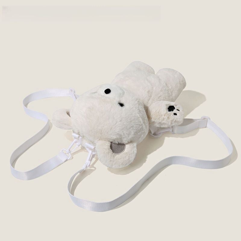 Cute Bear Plush Backpack, White, Casual Style - Image 2