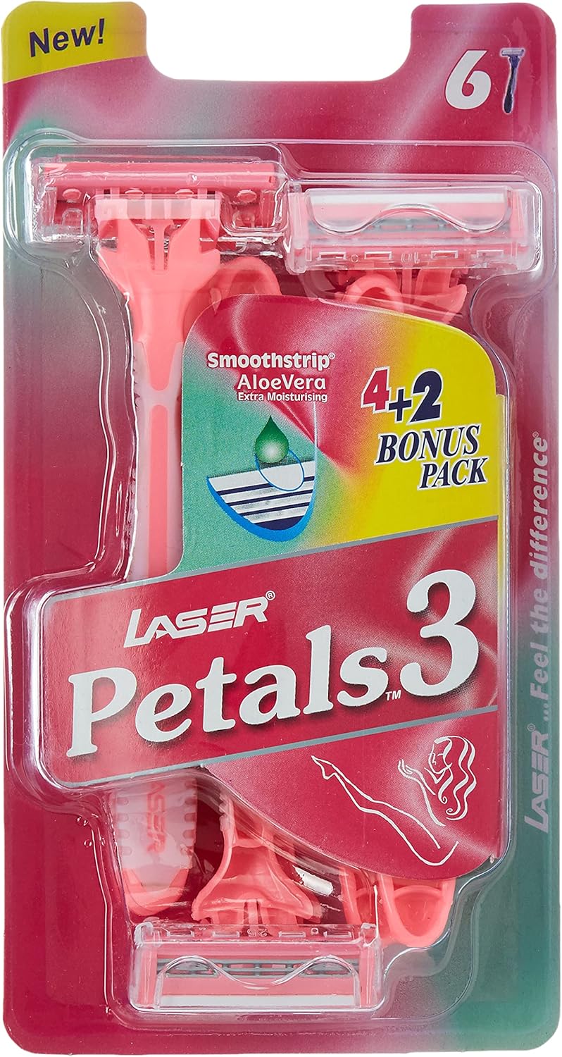 Laser Petals 3 Three Blade Disposable Shaving Razor for Women - Aloe & Vitamin E Enriched - 6 Count - Image 1