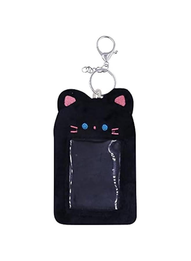 Generic Cute Plush Photocard Holder With Keychain Kpop Credit ID Bank Card Bus Card Protective Case Photo Sleeves,Black Cat  - Image 1