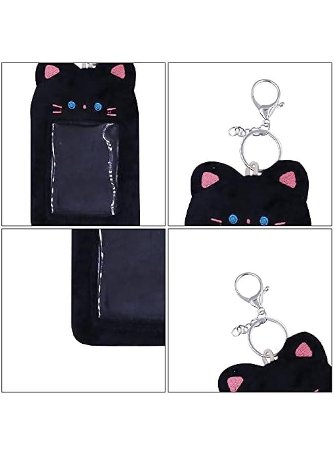 Generic Cute Plush Photocard Holder With Keychain Kpop Credit ID Bank Card Bus Card Protective Case Photo Sleeves,Black Cat  - Image 5