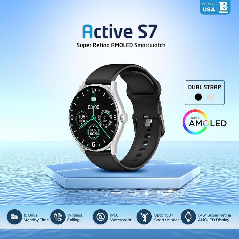 آي كيو تاتش ساعة IQ TOUCH ACTIVE S7 الذكية، شاشة سوبر ريتينا AMOLED مقاس 1.43 بوصة، اتصال لاسلكي، سواران مزدوجان، مقاومة للماء IP68، بطارية تدوم 5 أيام، أكثر من 100 وضع رياضي، تتبع صحي على مدار الساعة، هيكل من سبائك الزنك - Image 1