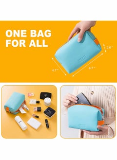 KASTWAVE 2 Pcs Portable Storage Washable Cosmetic Bag Small Travel Toiletries for Women Girls PU Leather Zipper Pouch Accessories Organizer Pencil Case (Yellow)  - Image 3