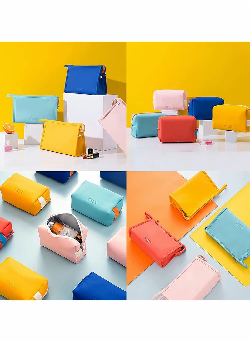 KASTWAVE 2 Pcs Portable Storage Washable Cosmetic Bag Small Travel Toiletries for Women Girls PU Leather Zipper Pouch Accessories Organizer Pencil Case (Yellow)  - Image 5