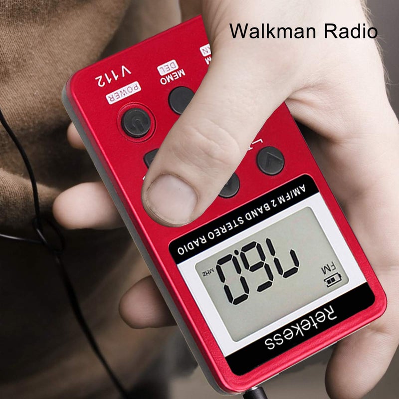 Retekess V112 AM FM Portable Pocket Radio, FM Receiver, Digital Tuning Stereo, with Headphones, Rechargeable Battery, for Walking, Jogging, Training, Church (Red) - Image 5