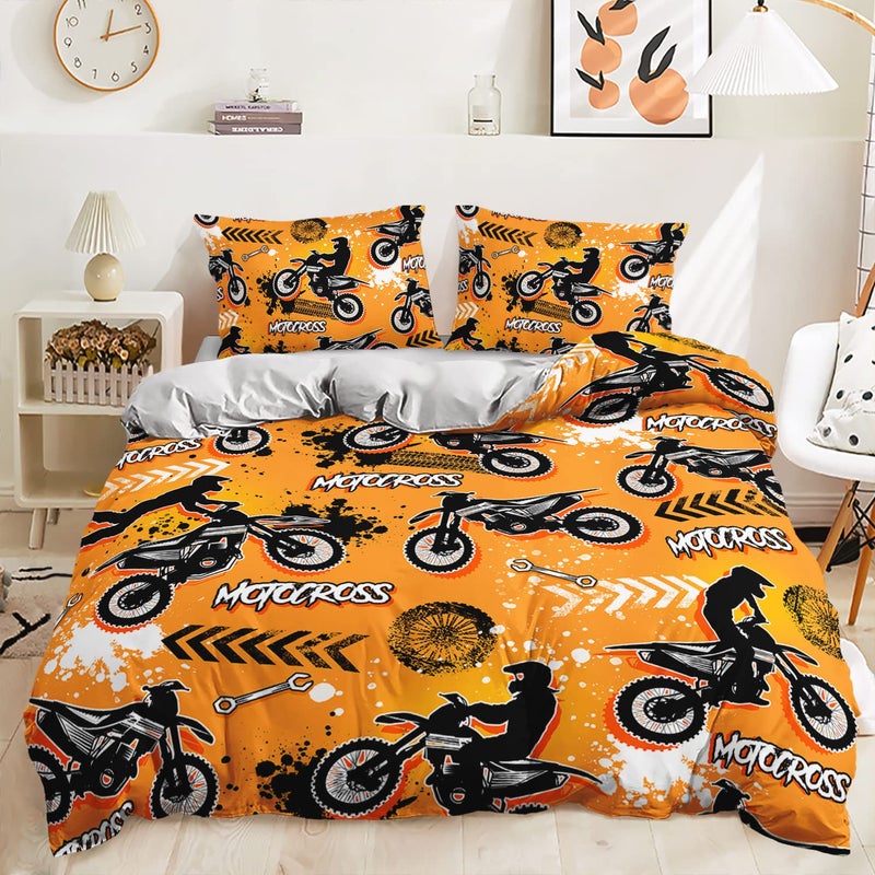 HAVOP Dirt Bike Duvet Cover Set King Size Kids Boys Bedding Set Motorbike Extreme Sport Print Quilt Cover Motocross Rider Comforter Cover
