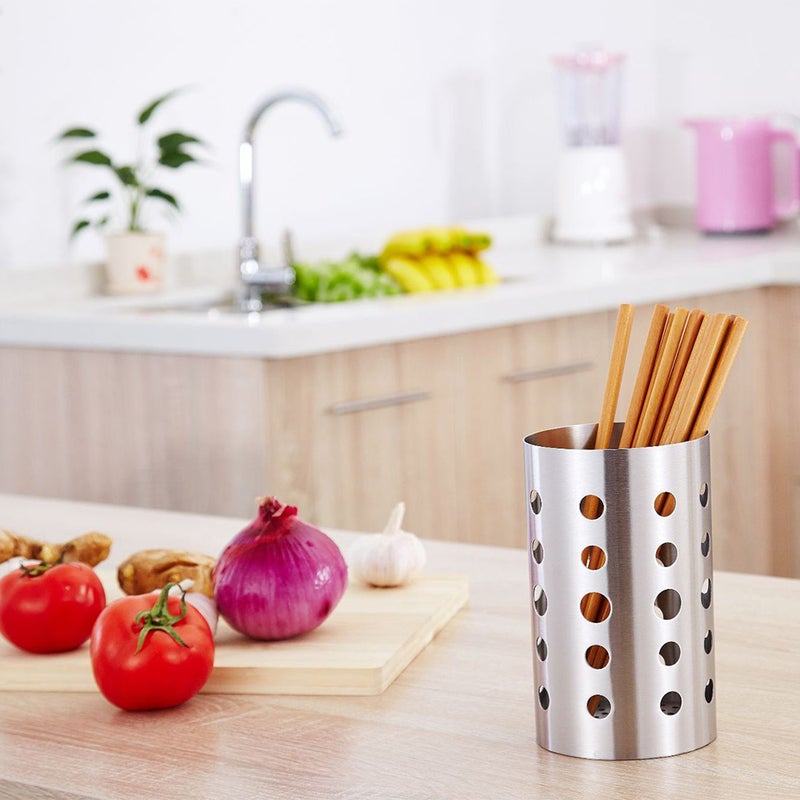 Cooking Utensil Holder: 10×10×17cm Stainless Steel, Large Capacity - Multihole Hygienic Drainage, Stable Nontipping Base for Home Kitchen, Outdoor Parties, Catering - Image 3