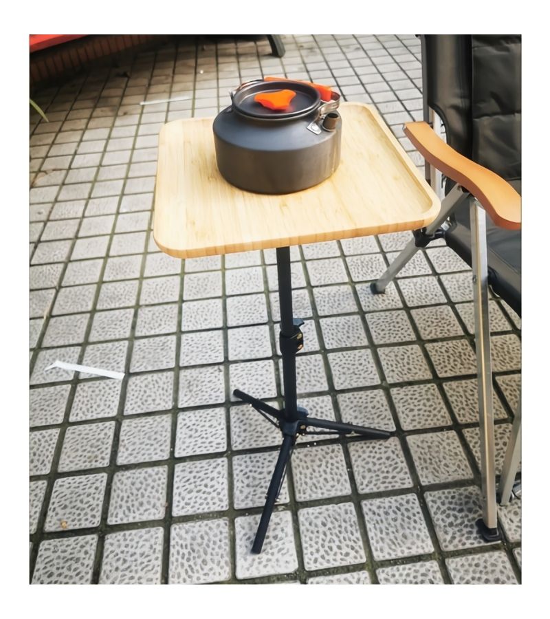 Portable Foldable Square Camping Table with Tripod Stand Solid Wood - Image 2