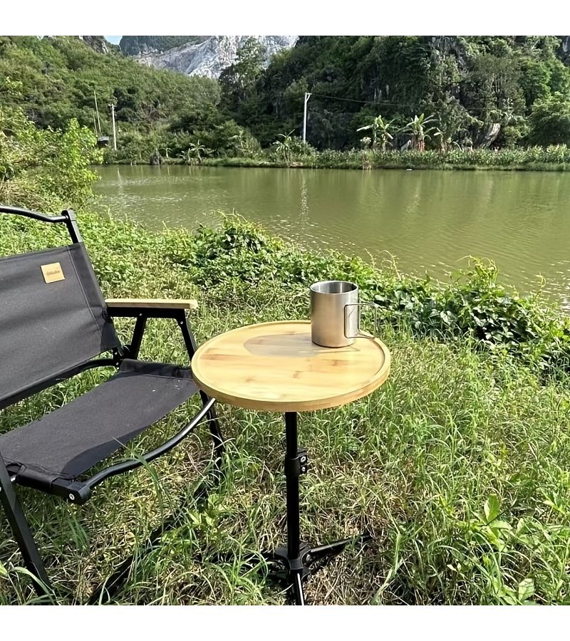Portable Foldable Square Camping Table with Tripod Stand Solid Wood - Image 3