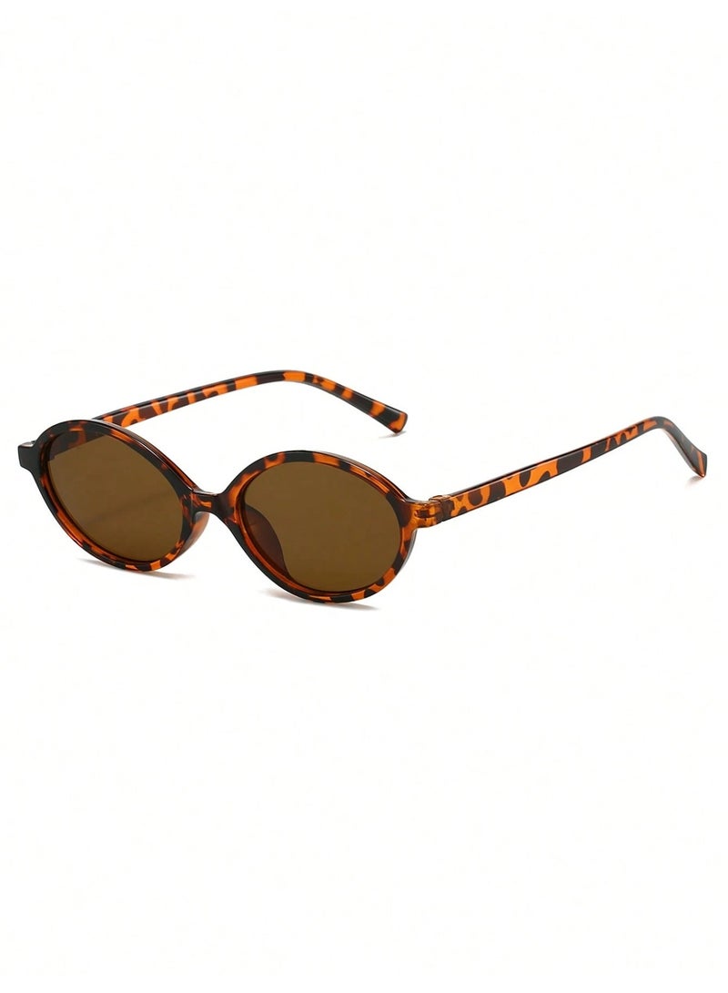Shein Women’s Leopard Print Oval Fashion Glasses – Vintage PC Frame Eyewear for Casual & Street Style - Image 1
