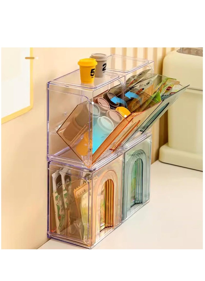 Arabest - Stackable Storage Containers Pantry Storage Fridge Organizers and Storage, Used In Multiple Scenarios Transparent Storage Box for Home, Ofiice, Dorm Room Essentials (4 Pack) - Image 1