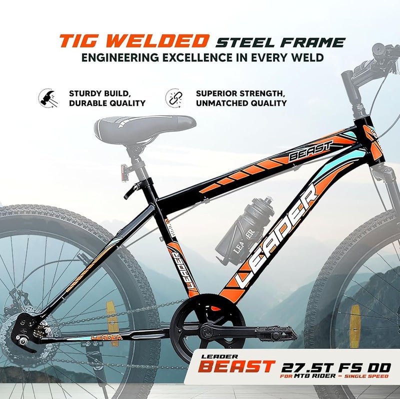 Leader TORFIN MTB 26T Mountain Bicycle/Bike Without Gear Single Speed with Front Suspension and Dual Disc Brake for Men - Ideal for 10+ Years (Frame: 18 Inches) - Image 3
