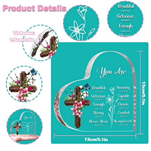 JUNQIU US JUNQIU Christian Gifts for Women, Inspirational Gifts for Women Religious, Bible Verse and Encouragement Spiritual Gifts, Gifts for Women, Mom, Friend, Sister-Acrylic Hearts Plaques - Image 5