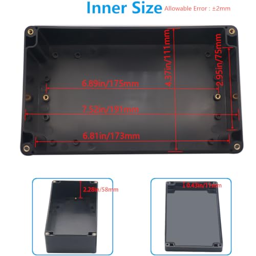 Otdorpatio Project Box ABS Black Electrical Boxes IP67 Outdoor Waterproof box Electronic Junction Box Power Enclosure with Cable Glands for DIY Project 7.9 x 4.7 x 3 inch (200x120x75mm) - Image 5