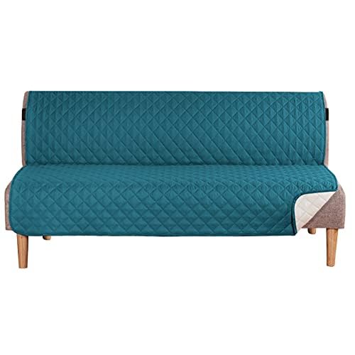 HVERSAILTEX Reversible Futon Cover Water Repellent Armless Sofa Slipcover Washable Furniture Protector with Adjustable Elastic Strap AntiSlip Futon Bed Cover for Dogs 70 Width SeatDark TealBeige