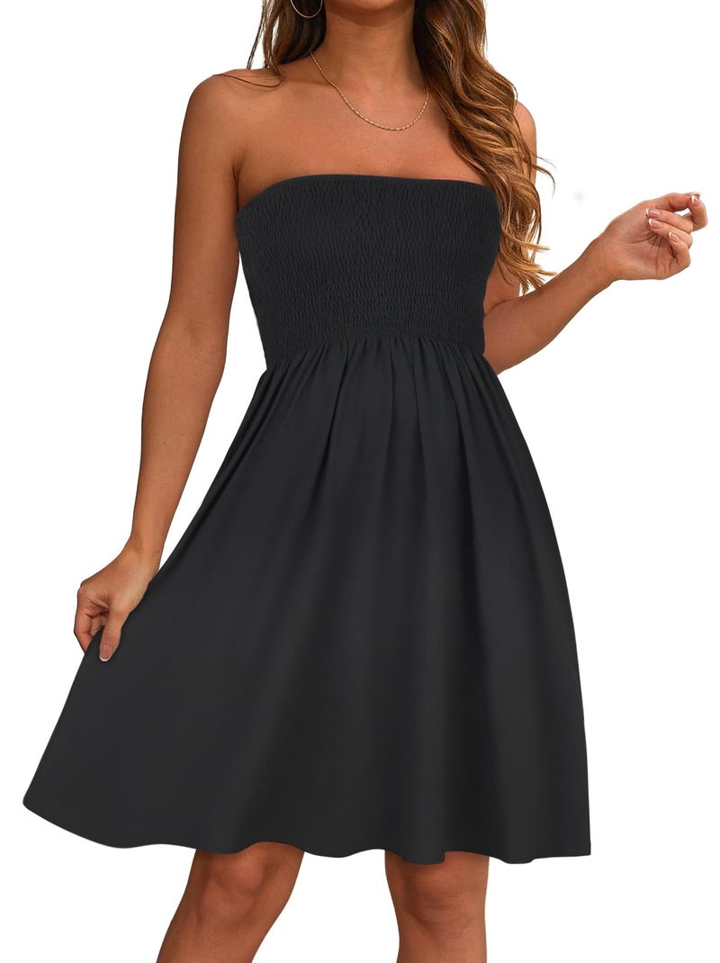 elescat Summer Dresses for Women Strapless Casual Beach Cover Ups Tube Top Sundressï¼ˆBlack, L - Image 1