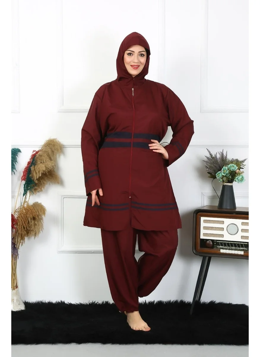 Akbeniz Plus Size Hijab Swimsuit 7XL-8XL-9XL-10XL Claret Red 55010